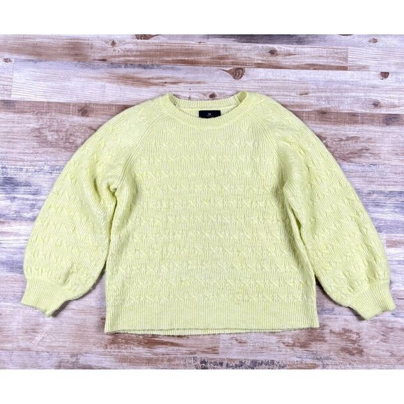 WB WithBlack Yellow WBLMAGARET LS Cable Pullover Sweater Balloon Sleeve Large - Picture 1 of 6